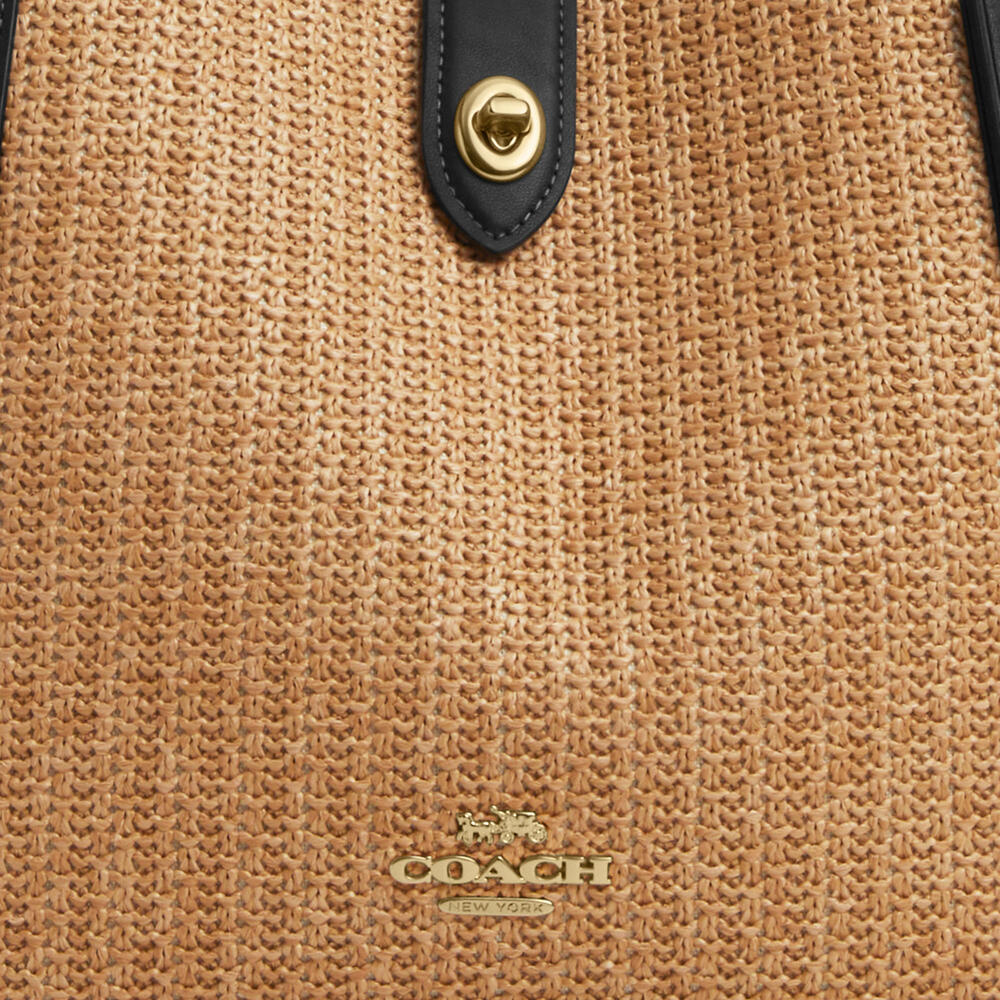 Coach Straw Hadley Turnlock Tote Bag - Picture 9 of 10